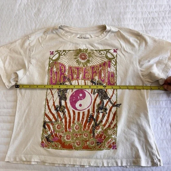 Cloud Dancer Womens Cream T-Shirt Grateful Graphic Print Cotton Size M Boho - Picture 5 of 5